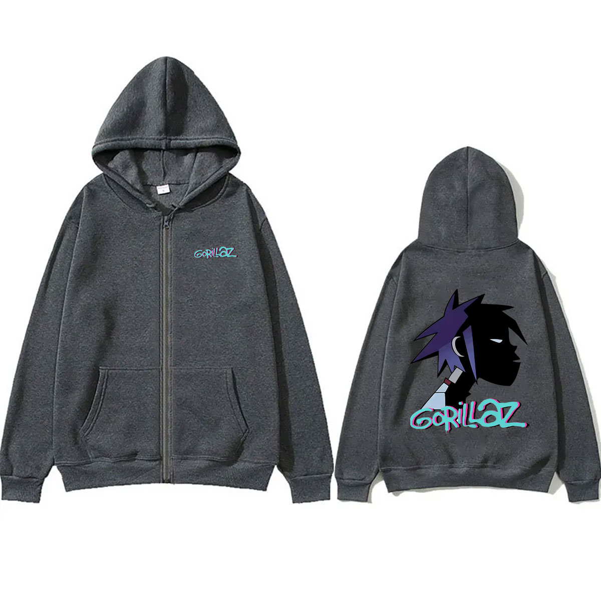 Rock Band Gorillaz Face Graphi - огляд і ціна Mens Fashion Zip Up Hoodies